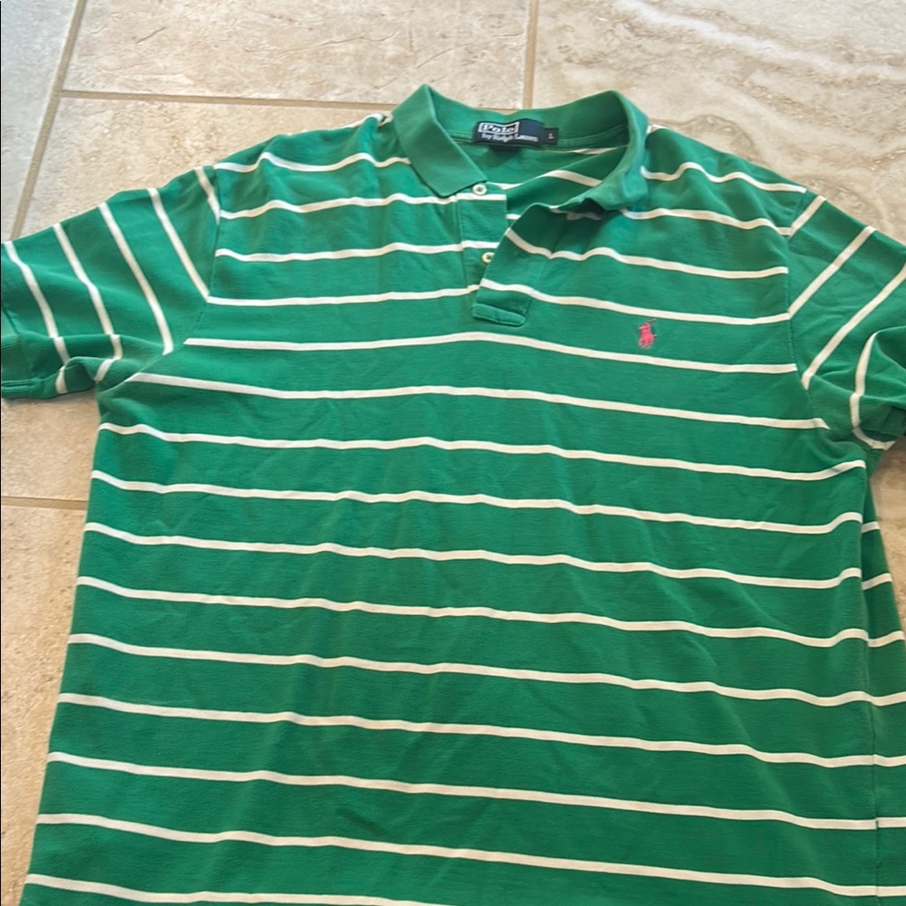 Polo by Ralph Lauren Green and Pink Striped Polo Shirt